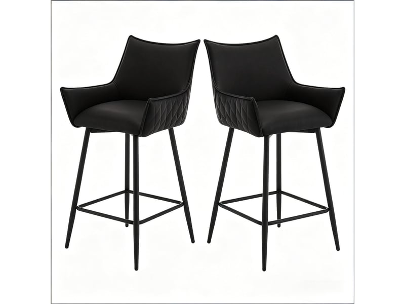 Lot de 2 tabourets de bar vintage 51 x 49 x 90 cm - dossier et accoudoirs incurvés - assise en similicuir pu - pieds en métal - anthracite - Conforama A