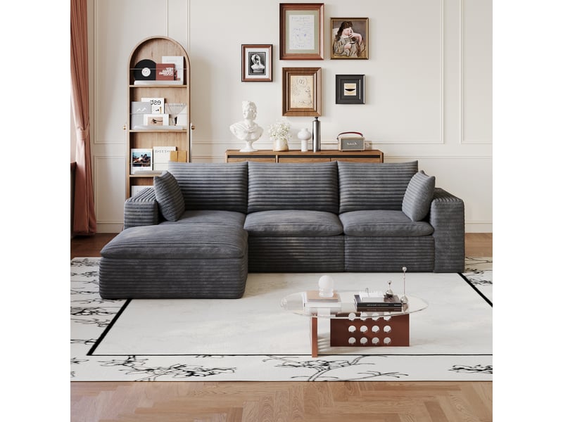 Grand canapé nuage 260 cm en velours côtelé gris foncé, déhoussable et sans montage pour salon et appartement - Conforama R