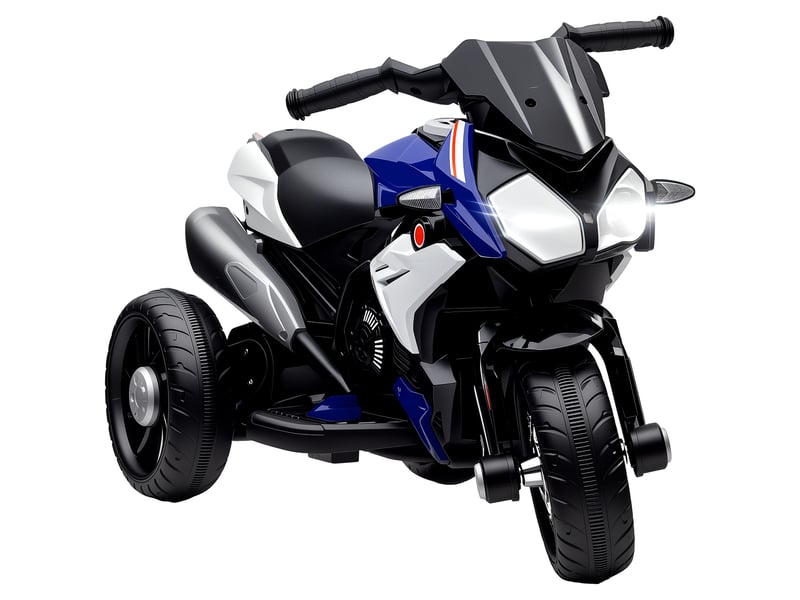  Moto électrique pour enfants, lumières et sons, 3 kmh, rechargeable, plastique et métal, bleu et blanc  - Conforama A