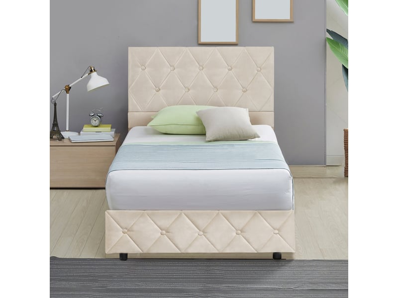  Lit 90x200 cm beige en velours avec rangement et confort  - Conforama B