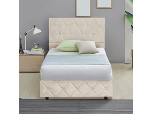 Lit 90x200 cm beige en velours avec rangement et confort