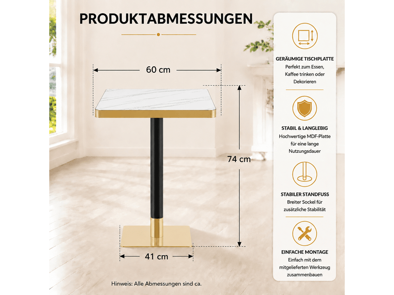  Table à manger carrée,60x60 cm,2 à 4 personnes,mdf,blanc effet marbre  - Conforama C