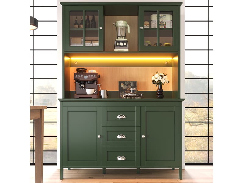  Buffet haut modenvie 120 x 40 x 179 cm avec portes vitrées led vert  - Conforama D