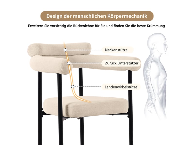  Chaise de salle à manger ergonomique avec assise large  - dossier incurvé, tissu effet daim beige  - Conforama E