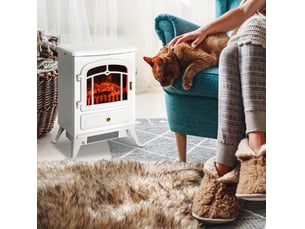 Poêle électrique blanc à effet flamme 9501850 w, style rustique avec protection contre la surchauffe