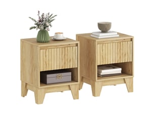 Lot de 2 tables de chevet étroite, table d'appoint compartiment ouvert 1 tiroir, panneaux cannelés 43x40x55cm naturel