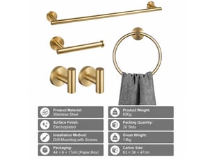 Ensemble de porte-serviettes en acier inoxydable, or, accessoires de salle de bains