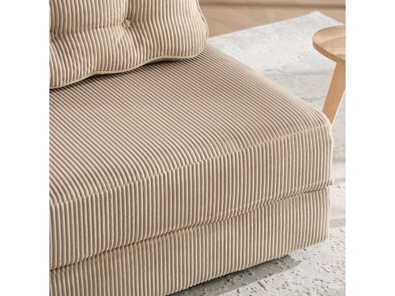  Fauteuil convertible lit escamotable design scandinave cord khaki structure bois 90x86x84 cm  - Conforama W
