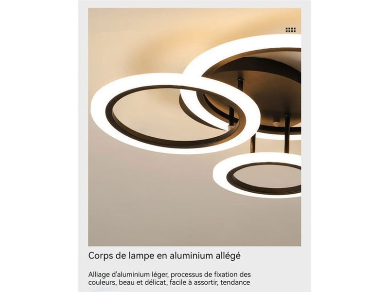  Plafonnier led cercle 45w 55 cm 3 anneaux noir mat dimmable cct 400289_AACLZ07238_6_DROPFR - Conforama C