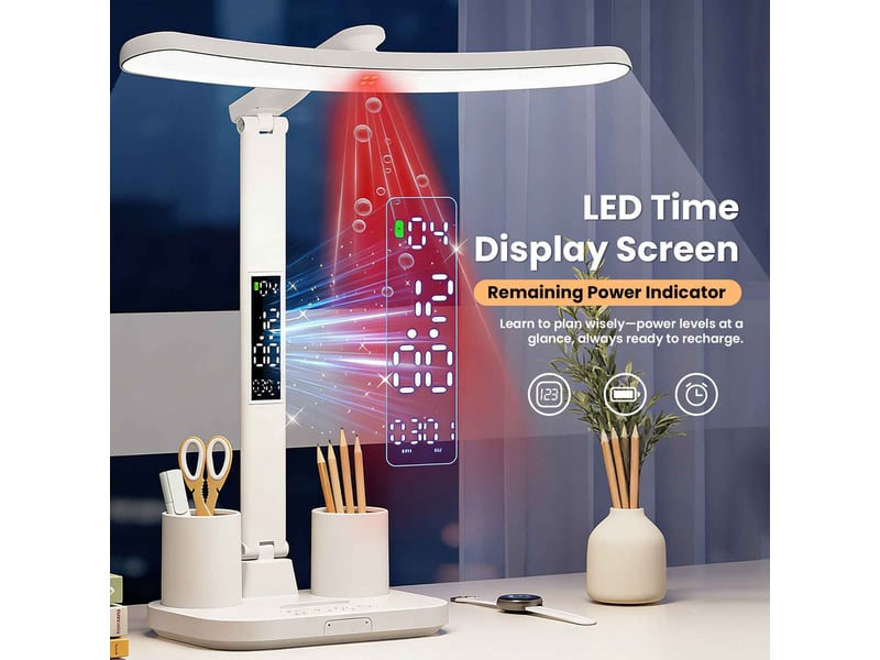  Lampe de bureau led 53 cm avec écran numérique et porte-stylos, lampe de table réglable pour bureau et étude  - Conforama E