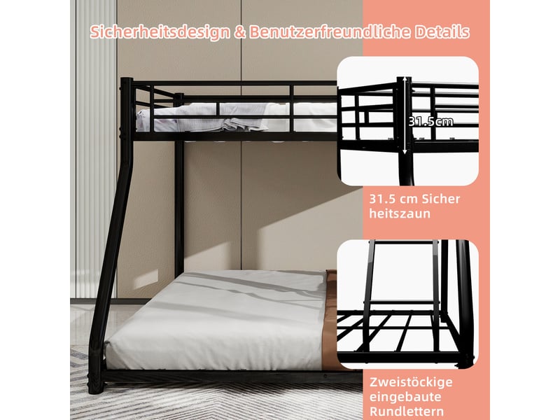  Lit superposé métal - 90x190140x190cm - échelle inclinée sécurisée - garde-corps 31,5cm - noir  - Conforama C