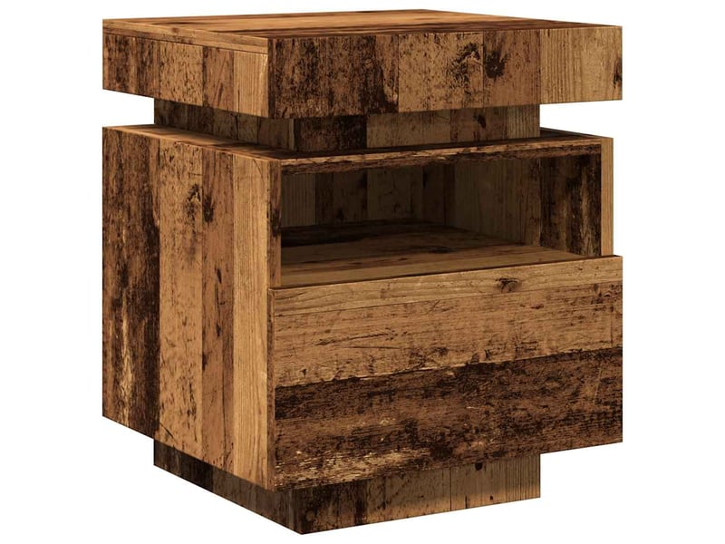  Lot de 2 tables de chevet - cabinet de chevet - table de nuit et lumières led vieux bois 40x39x48,5cm  - Conforama D