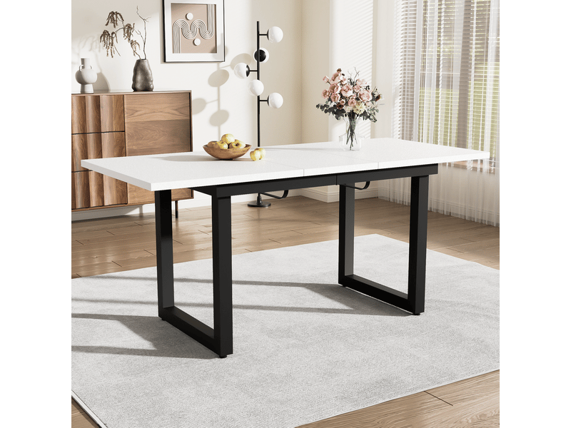  Table à manger extensible 140180 x 80 x 75 cm, blanc et noir, mdf et métal Fay Lum - Conforama E