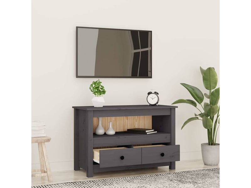  Meuble tv - banc tv - meuble de rangement gris 79x35x52 cm bois de pin massif  - Conforama C
