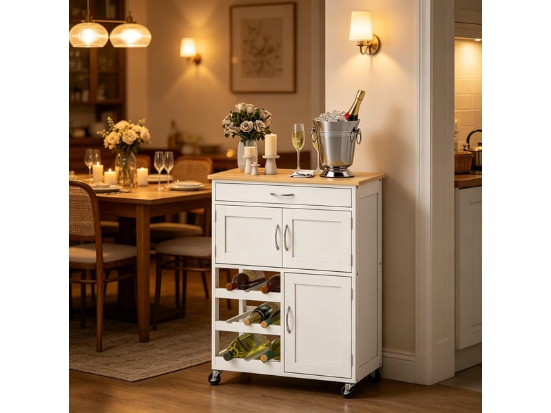 Desserte de cuisine compacte avec rangement, meuble roulant buffet, organisateur, blanc - Conforama E