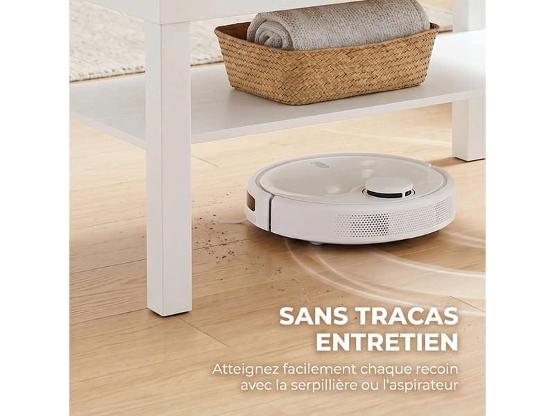  Table basse de salon, table d'appoint rectangulaire à 2 niveaux avec étagère de rangement, blanc, 90x45x44,5cm  - Conforama W