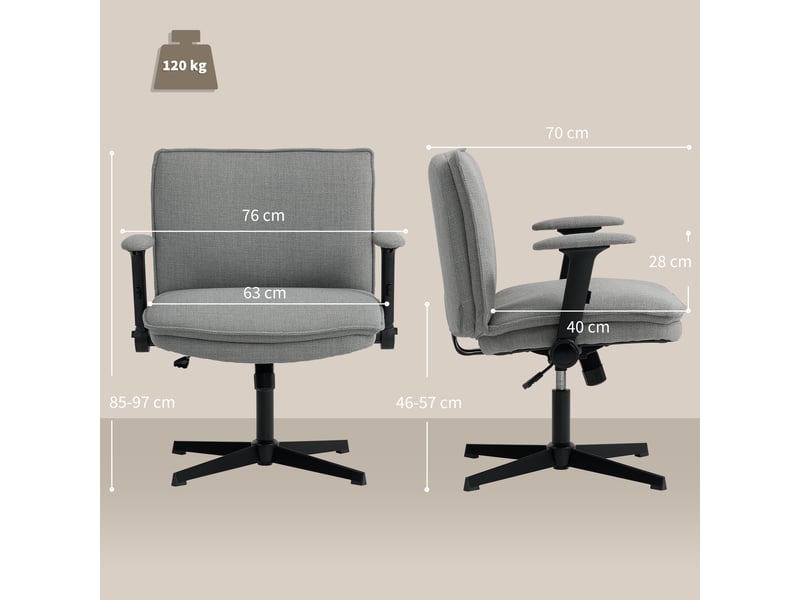  Chaise de bureau avec accoudoirs relevables, chaise de bureau large aspect lin, réglable en hauteur, piètement en acier, grise  - Conforama E