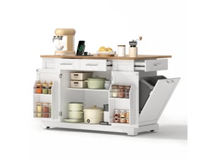 Îlot de cuisine 138x86x92 cm plateau rabattable mdf blanc et aspect bois naturel