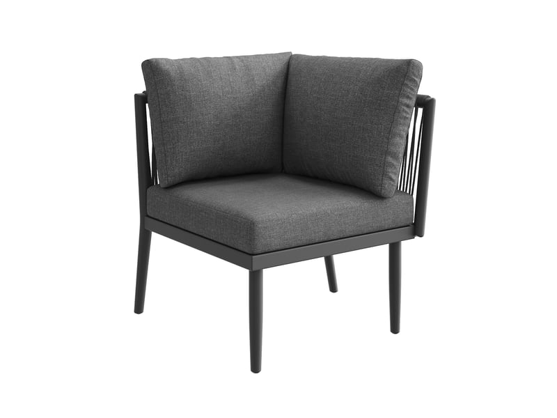  Salon de jardin modulable 6 pièces gris en métal et oléfine, 2 canapés, fauteuil, module d'angle et tables  - Conforama E