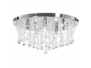 Plafonnier, lampe plafond avec perles de cristal argenté rond 4 ampoules g9