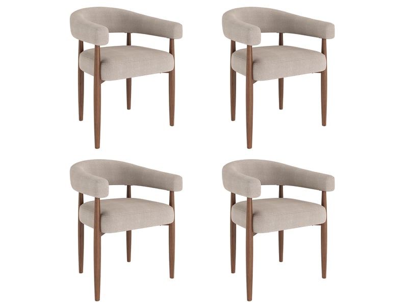 Lot de 4 chaises de salle à manger avec accoudoirs 60x59x75 cm en chenille taupe  - Conforama A