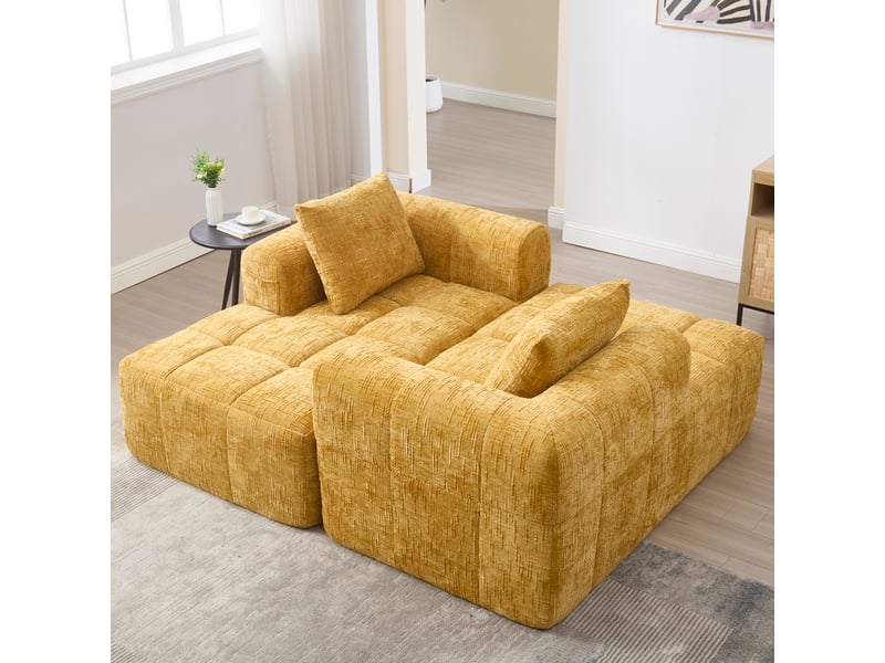  Canapé droit fixe 1 place tissu jaune canapé compressible - Conforama E