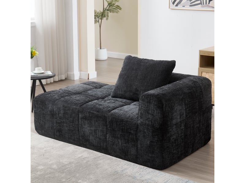  Canapé de salon, canapé moderne, avec méridienne, sans montage, poches latérales, noir  - Conforama A