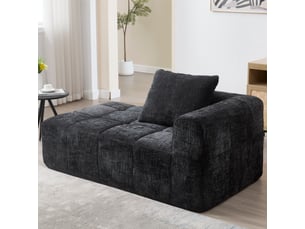 Canapé droit fixe <strong></strong> <strong></strong> 1 place Tissu noir avec coffre de rangement