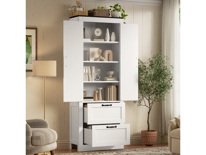  Buffet de cuisine haut blanc 60x30x168 cm, 2 portes et 2 tiroirs intégrés, meuble rangement cuisine  - Conforama B