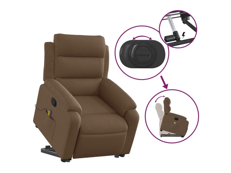 Fauteuil de relaxation tv fonction massage inclinable fonction de levage électrique en tissu marron dec027017 - Conforama E