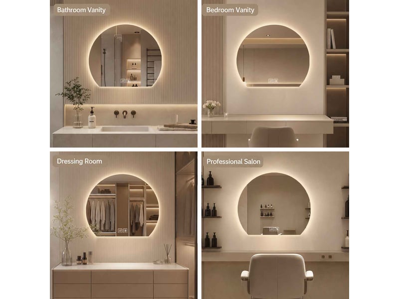 Miroir salle de bain led 50 x 43 cm blanc verre sécurisé demi cercle tactile anti buée 3 couleurs cri supérieur à 90 lavabo coiffeuse - Conforama D