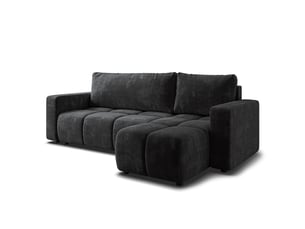 Canapé d'angle réversible convertible MASSENO 3 places Tissu noir avec coffre de rangement