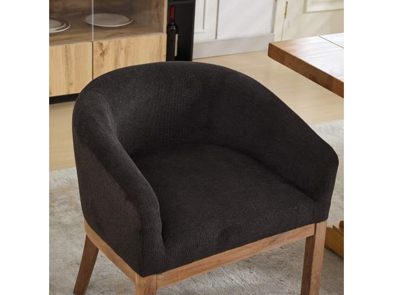  Chaises tonneau rembourrées avec accoudoirs style mid-century lin champêtre cadre bois naturel gris charbon 19 po  - Conforama D