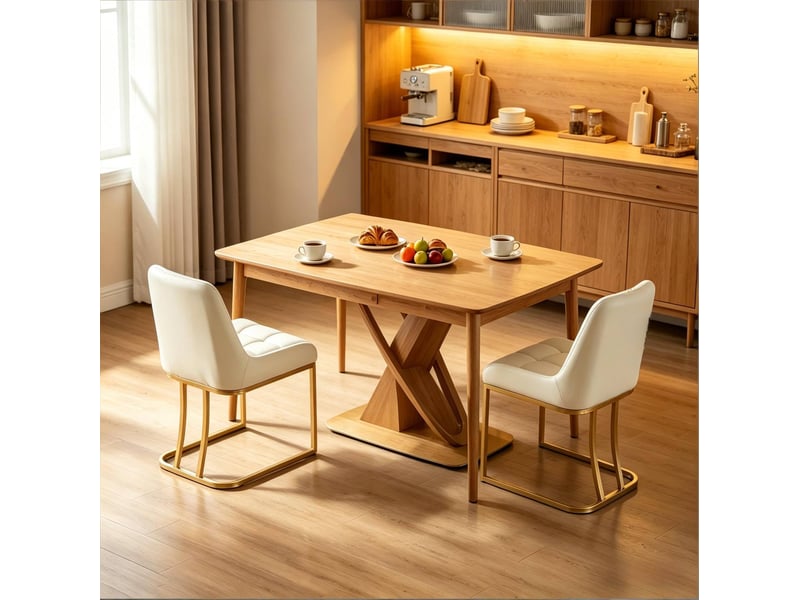  Chaise de salle à manger 52.5x42.5x 84cm, lot de 2, ergonomique, stable et moderne, en métal, coloris beige  - Conforama E