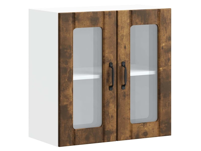 Armoire murale de cuisine avec porte vitrée lucca chêne fumé bois d'ingénierie shl3789 - Conforama A