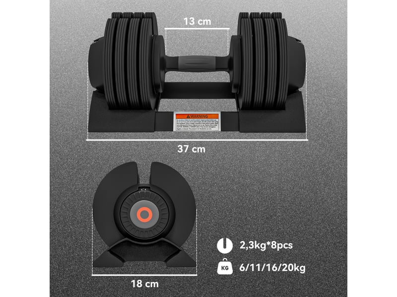  Haltère réglable, haltère de 6 à 20 kg avec compartiment de rangement, poignée antidérapante, haltère en plastique  - Conforama E