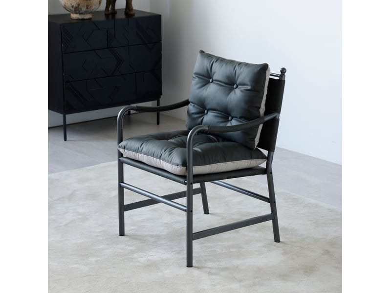  Fauteuil de salon moderne avec accoudoirs, assise rembourrée et structure métallique, en cuir pu noir  - Conforama B