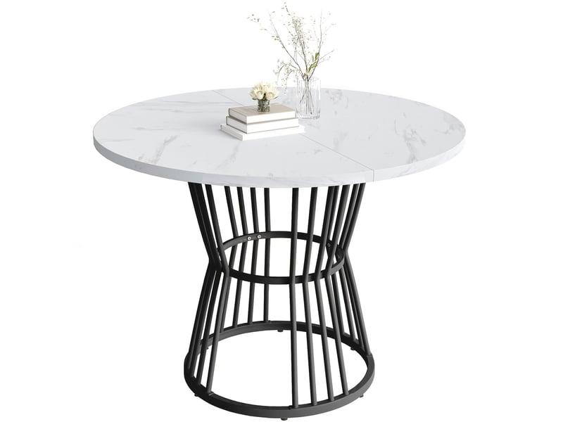  Table ronde 100×75 cm, avec pieds en métal, couleur doré et blanc, panneau mdf imitation marbre (non en marbre), design élégant  - Conforama A