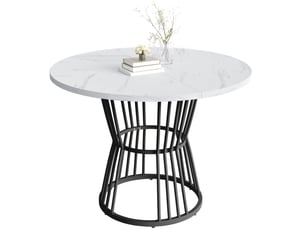 Table ronde 100×75 cm, avec pieds en métal, couleur doré et blanc, panneau mdf imitation marbre (non en marbre), design élégant