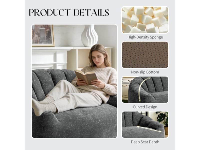  Pouf canapé en flanelle avec accoudoirs gris T3800P525862 - Conforama D