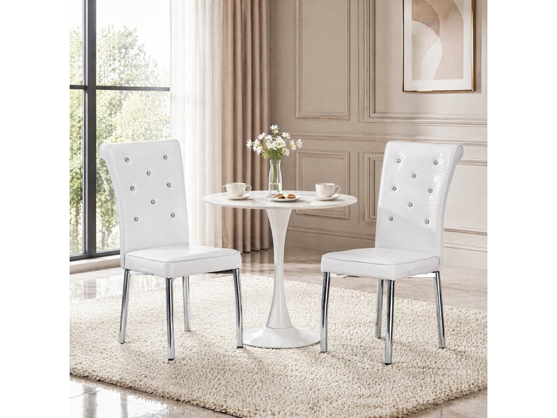  Chaises de salle à manger lot de 2 à dossier rembourré  - pieds métal chromé, pvc effet crocodile blanc  - Conforama C