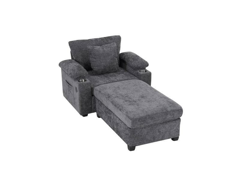  Fauteuil inclinable en tissu chenille, fauteuil relax une place convertible en canapé-lit, avec repose-pieds à 90° pour salon et bureau  - Conforama A