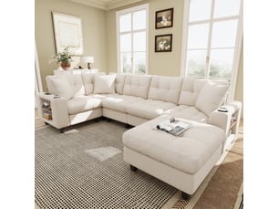 Canapé d'angle réversible convertible <strong></strong> <strong>Qualité haut de gamme</strong> 6 places Tissu beige