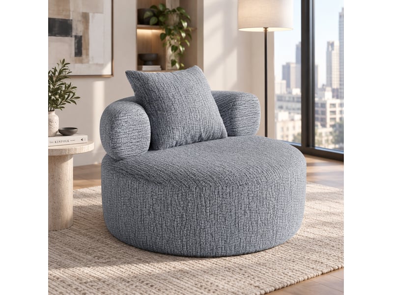  Fauteuil rond en chenille avec coussin, 100 cm, gris evryae  - Conforama C