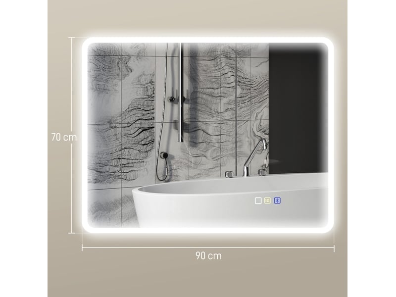 Miroir de salle de bains led bluetooth 70 x 90 cm avec anti-buée evryae - Conforama A
