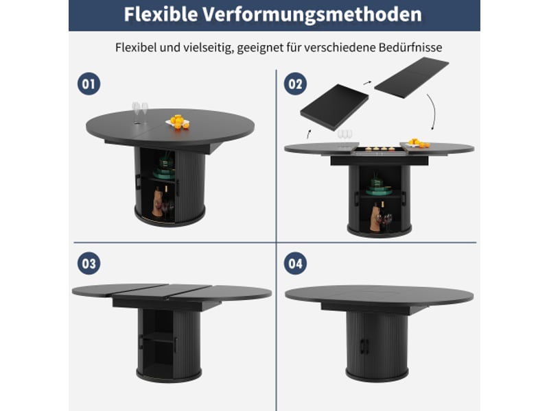  Table à manger extensible 118-158 cm, rondeovale, 6 places, noyernoir – idéale cuisinebalcon  - Conforama E