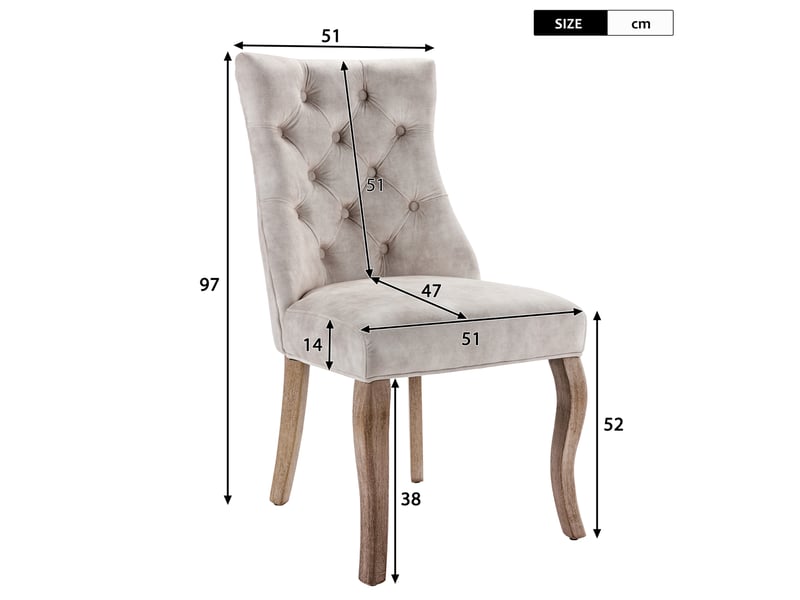  Lot de 6 chaises en velours coloris beige avec pieds en bois massif  - Conforama C