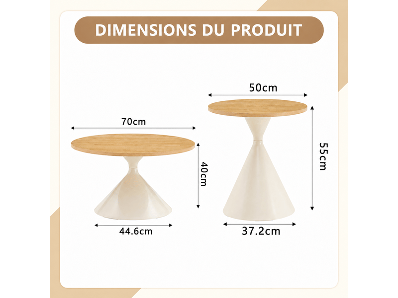  Set de tables basses rondes en mdf et métal pour salon ø70×40 cm et ø50×50 cm bois  - Conforama E