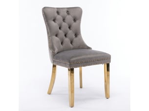 Lot de 2 chaises de salle à manger en velours gris pieds dorés capitonnées clous tapissier