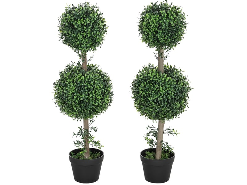  Lot de 2 buis artificiels 91,6 cm – vert – double boule avec pots décoratifs et protection uv – intérieur et extérieur  - Conforama A